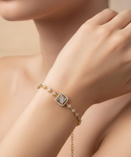 XUPING JEWELRY 14 Ayar Altın Kaplama, Baget Kare Zirkon Taşlı Bileklik