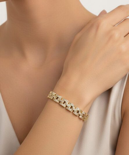 XUPING JEWELRY 14 Ayar Altın Kaplama, Baklava Kare Model Zirkon Taşlı Bileklik