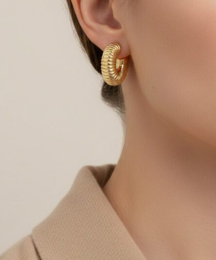 XUPING JEWELRY 14 Ayar Altın Kaplama, Bombeli Halka Küpe