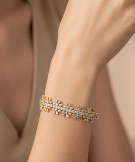 XUPING JEWELRY 14 Ayar Altın Kaplama, Çiçekli Zirkon Taşlı Bileklik