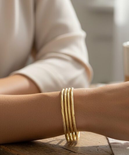 XUPING JEWELRY 14 Ayar Altın Kaplama, Ajda Dalgalı Bilezik(2'li)