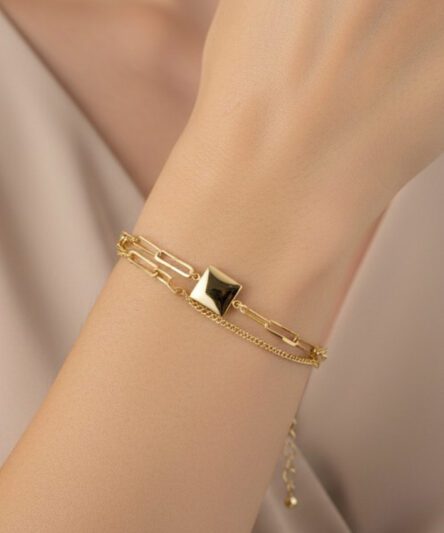 XUPING JEWELRY 14 Ayar Altın Kaplama, İnce Zincir Kare Bileklik