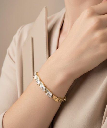 XUPING JEWELRY 14 Ayar Altın Kaplama, Kalp Model Zirkon Taşlı Bileklik