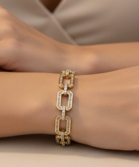 XUPING JEWELRY 14 Ayar Altın Kaplama, Kare-Kare Zirkon Taşlı Bileklik