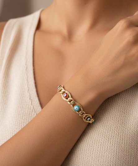 XUPING JEWELRY 14 Ayar Altın Kaplama, Nazar Boncuklu Taşlı Bileklik