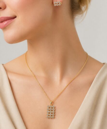 XUPING JEWELRY 14 Ayar Altın Kaplama, Nokta Kolye,Küpe Set