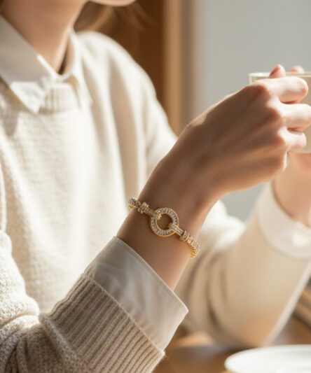XUPING JEWELRY 14 Ayar Altın Kaplama, Ortası Yuvarlak Zirkon Taşlı Bileklik