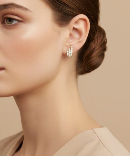 XUPING JEWELRY 14 Ayar Altın Kaplama, Yaprak Zirkon Taşlı Küpe