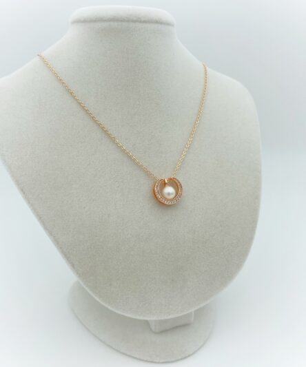 XUPING JEWELRY 14 Ayar Altın Kaplama, İnci Zirkon Taşlı Rose Gold Kolye