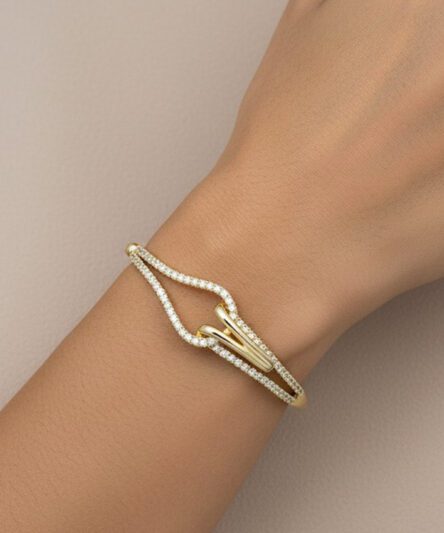 XUPING JEWELRY 14 Ayar Altın Kaplama, Düğüm Model Zirkon Taşlı Kelepçe