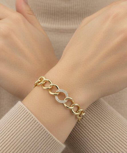 XUPING JEWELRY 14 Ayar Altın Kaplama, Halka Ortası İnce Tek Taşlı Bileklik