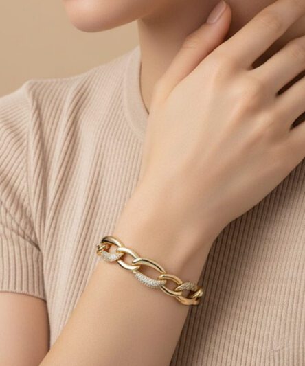 XUPING JEWELRY 14 Ayar Altın Kaplama, Halka Kalın Zirkon Taşlı Bileklik