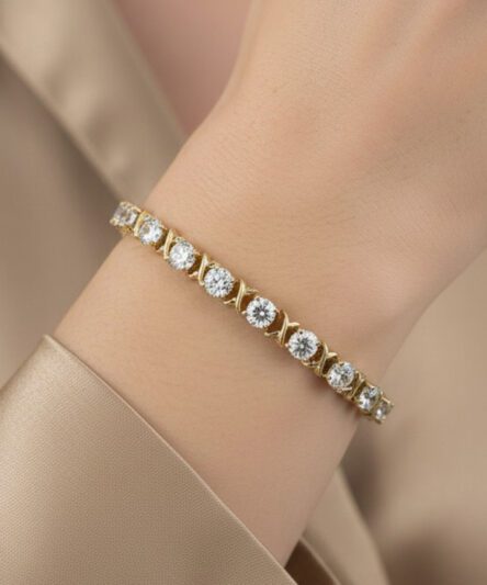 XUPING JEWELRY 14 Ayar Altın Kaplama, Yuvarlak Küçük Zirkon Taşlı Bileklik