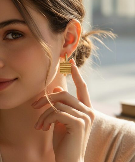 XUPING JEWELRY 14 Ayar Altın Kaplama, Çizgili Model Küpe