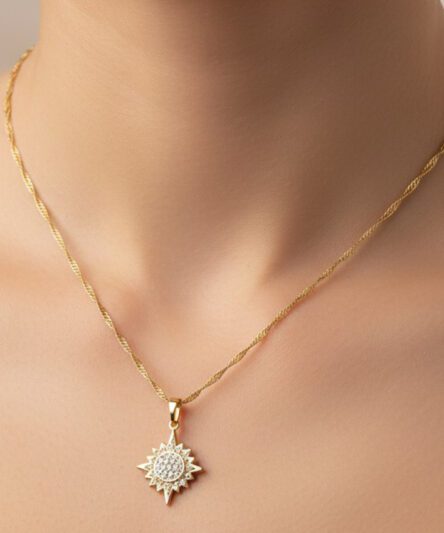XUPING JEWELRY 14 Ayar Altın Kaplama, Güneş Taşlı Model Kolye