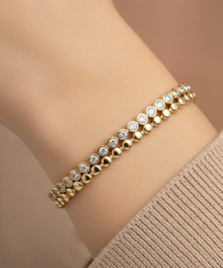 XUPING JEWELRY 14 Ayar Altın Kaplama, İkili Taşlı Su Yolu Bileklik