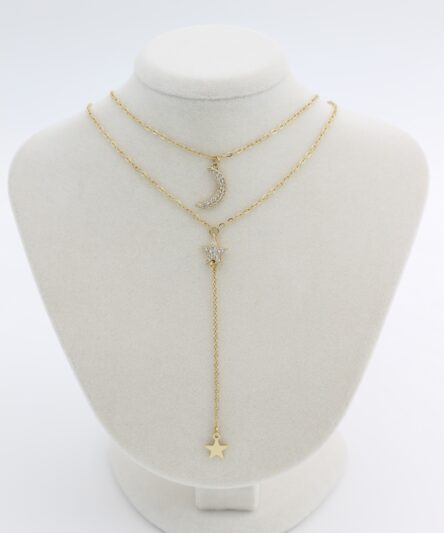 XUPING JEWELRY 14 Ayar Altın Kaplama, Ay yıldız, Yıldız Taşlı Kolye