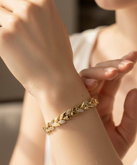 XUPING JEWELRY 14 Ayar Altın Kaplama, Yaprak Model Taşlı Model Bileklik