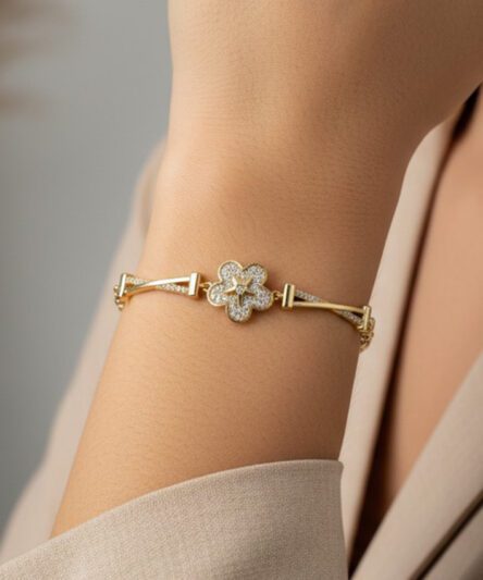 XUPING JEWELRY 14 Ayar Altın Kaplama, Yaprak Nokta Taşlı Model Bileklik