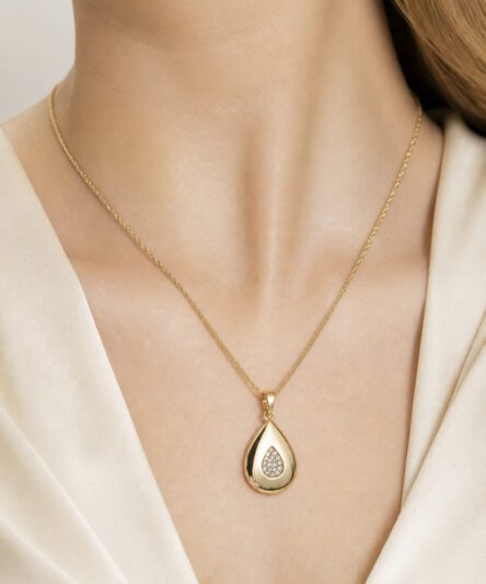 XUPING JEWELRY 14 Ayar Altın Kaplama, Su Damlası Taşlı Model Kolye