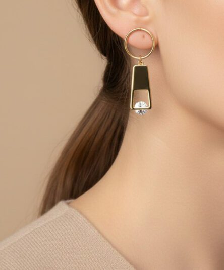 XUPING JEWELRY 14 Ayar Altın Kaplama, Fermuar Zirkon Taşlı Küpe