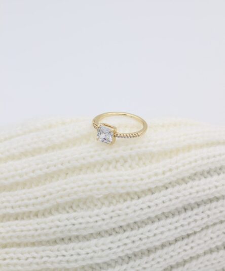 XUPING JEWELRY 14 Ayar Altın Kaplama, Tek Taş Zirkon Taşlı Yüzük