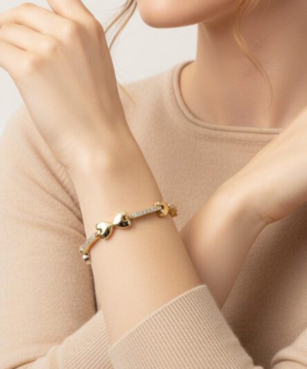 XUPING JEWELRY 14 Ayar Altın Kaplama, Kalp Zirkon Taşlı Bileklik