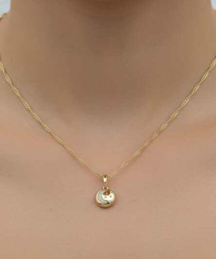 XUPING JEWELRY 14 Ayar Altın Kaplama, Küçük Yuvarlak Zirkon Taşlı Kolye