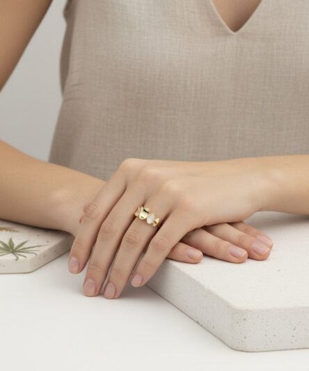 XUPING JEWELRY 14 Ayar Altın Kaplama, Zeyna Zirkon Taşlı Yüzük