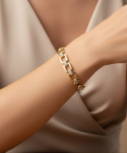 XUPING JEWELRY 14 Ayar Altın Kaplama, Kare Zirkon Taşlı Bileklik
