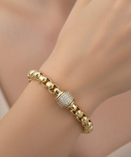 XUPING JEWELRY 14 Ayar Altın Kaplama, Ortası Yuvarlak Zirkon Taşlı Bileklik