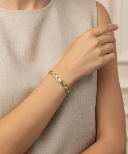 XUPING JEWELRY 14 Ayar Altın Kaplama, Üçgen Ortası Baget Zirkon Taşlı Bileklik
