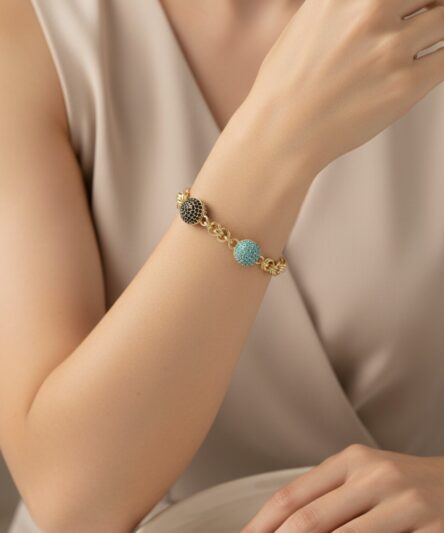 XUPING JEWELRY 14 Ayar Altın Kaplama, Üç Renkli Yuvarlak Zirkon Taşlı Bileklik