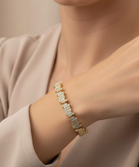 XUPING JEWELRY 14 Ayar Altın Kaplama, Zikzag Zirkon Taşlı Bileklik