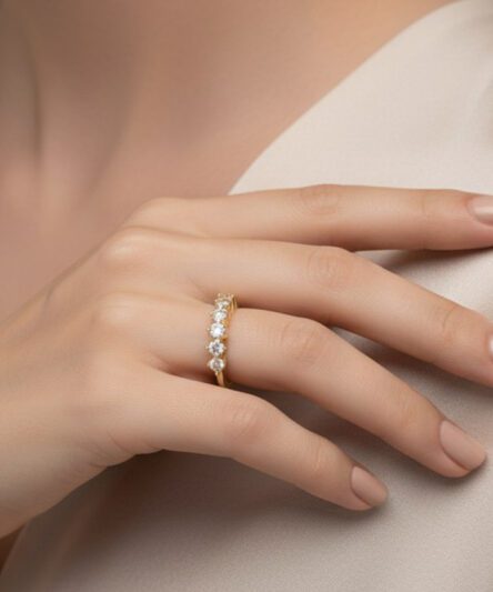 XUPING JEWELRY 14 Ayar Altın Kaplama Beş Taş Zirkon Taşlı Yüzük