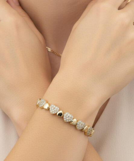 XUPING JEWELRY 14 Ayar Altın Kaplama, Kalp Zirkon Taşlı Bileklik