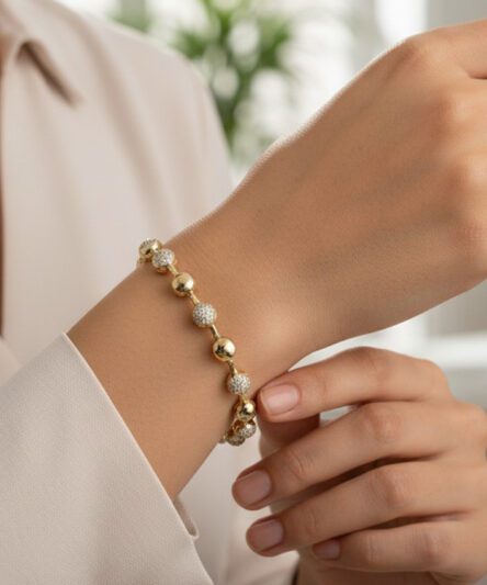 XUPING JEWELRY 14 Ayar Altın Kaplama, Yuvarlak Top Zirkon Taşlı Bileklik