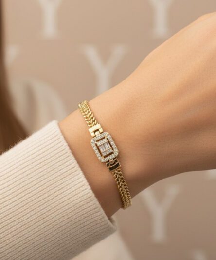 XUPING JEWELRY 14 Ayar Altın Kaplama, Ortası Baget Zirkon Taşlı Bileklik
