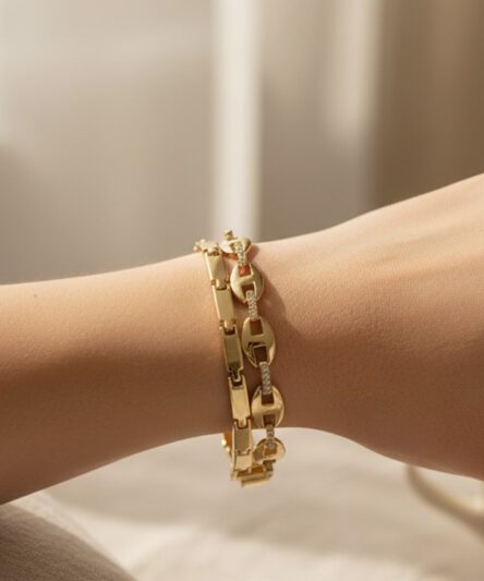 XUPING JEWELRY 14 Ayar Altın Kaplama, İkili Badem Dikdörtgen Bileklik