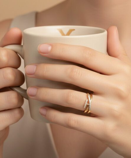 XUPING JEWELRY 14 Ayar Altın Kaplama, Çapraz Zirkon Taşlı Yüzük