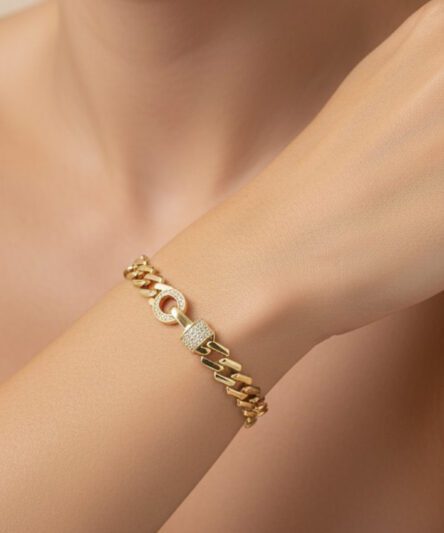 XUPING JEWELRY 14 Ayar Altın Kaplama, Çift Taraflı Zirkon Taşlı Bileklik