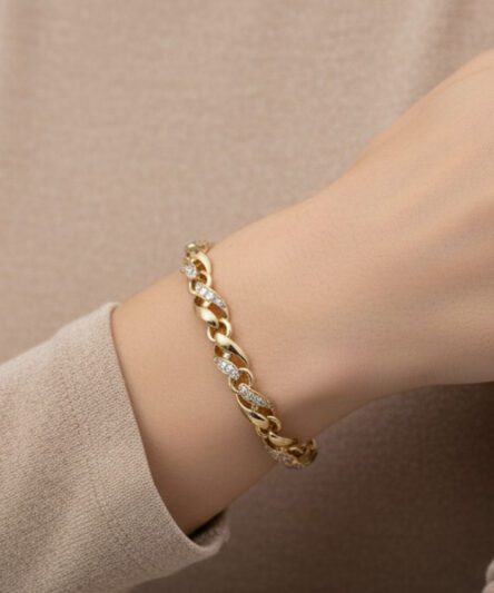 XUPING JEWELRY 14 Ayar Altın Kaplama, Figaro Zirkon Taşlı Bileklik