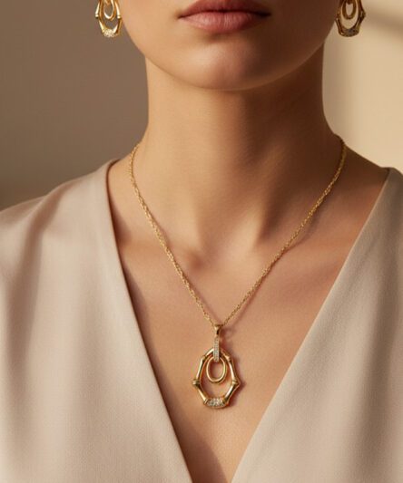 XUPING JEWELRY 14 Ayar Altın Kaplama, Kemik Model Zirkon Taşlı Kolye Takım Set