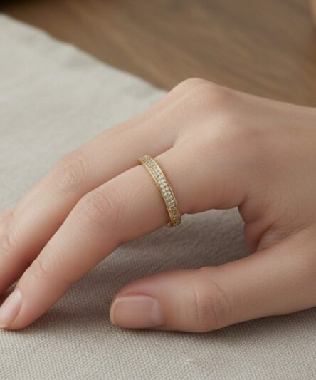 XUPING JEWELRY 14 Ayar Altın Kaplama, Yarım Tamtur Zirkon Taşlı Yüzük