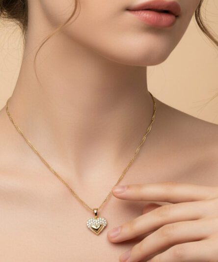 XUPING JEWELRY 14 Ayar Altın Kaplama, Kalpli Çiçek Taşlı Kolye