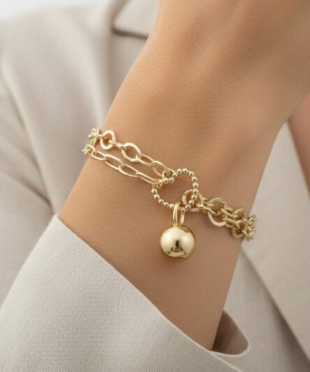 Stil İncisi/Xupıng Jewelry 14 Ayar Altın Kaplama, Kalpli Top Model Zincir Bileklik