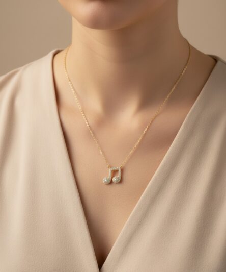 Stil İncisi/Xupıng Jewelry 14 Ayar Altın Kaplama, Müzik Desen Zirkon Taşlı Kolye