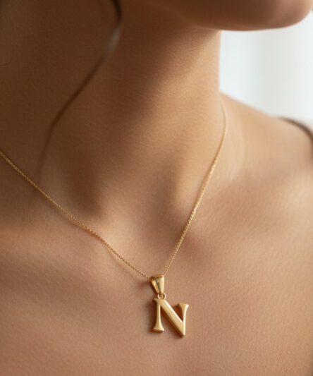 Stil İncisi/Xupıng Jewelry  14 Ayar Altın Kaplama, N Harfi Taşsız Kolye
