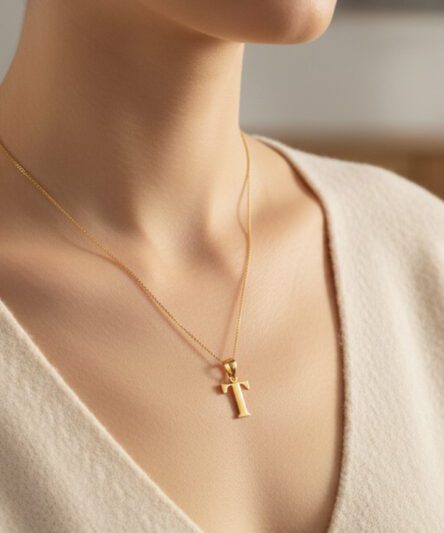 Stil İncisi/Xupıng Jewelry 14 Ayar Altın Kaplama, T Harfi Taşsız Kolye