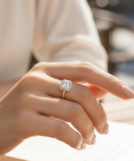 XUPING JEWELRY 14 Ayar Altın Kaplama, Baget Ortası Zirkon Taşlı Yüzük